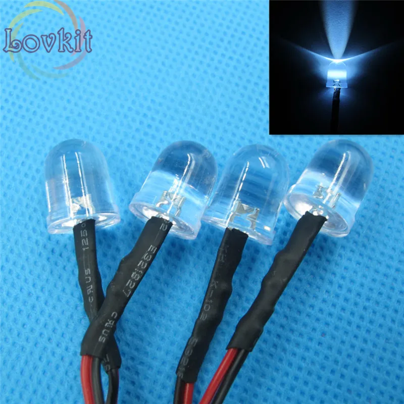 20 X 10MM Pre-Wired Resistor 12v Round Top White Leds Emitting Diode 12V DC 20cm Led Lamp Light For car DIY Retail and Wholesale | Освещение