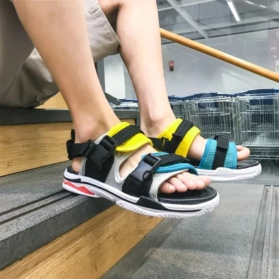 

2018 New Casual Men Sandals Mens Shoes Joker Fashion Air Mesh Patchwork Summer Sandal Black Footwear With Buckle