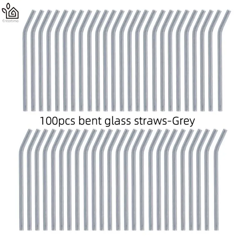 grey Entertime 100 шт./лот соломинки из боросиликатного стекла прозрачные изогнутые 20 см x 8 мм многоразовые трубочки оптом для смузи, чая, сока - Цвет: grey