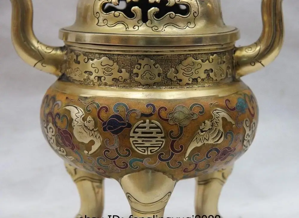 Китай Бронза Медь cloisonne буддизм летучая мышь фу Foo Собака Лев курильница|Статуи и