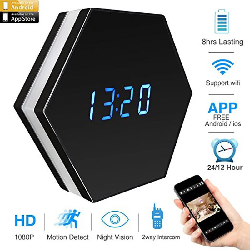 Беспроводная мини камера Wifi часы HD 1080P умные зеркальные IP ночное видение