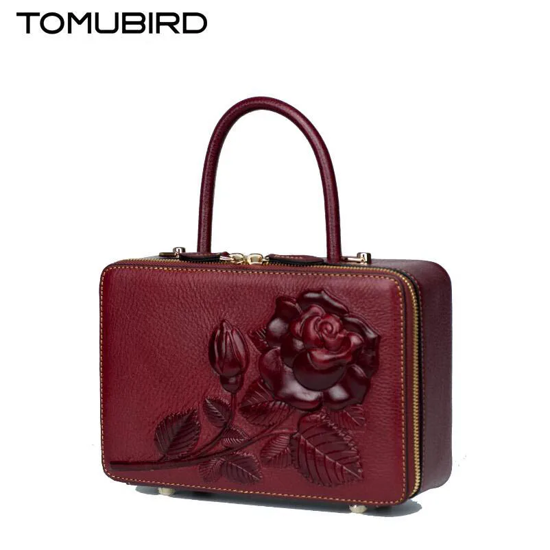 TOMUBIRD 2020 new superior cowhide leather Designer Rose embossed Handmade Leather Tote Genuine Handbags | Багаж и сумки