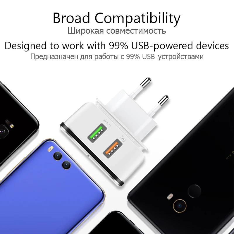 Зарядное устройство с двумя разъемами USB 3 0 штепсельная вилка стандарта США