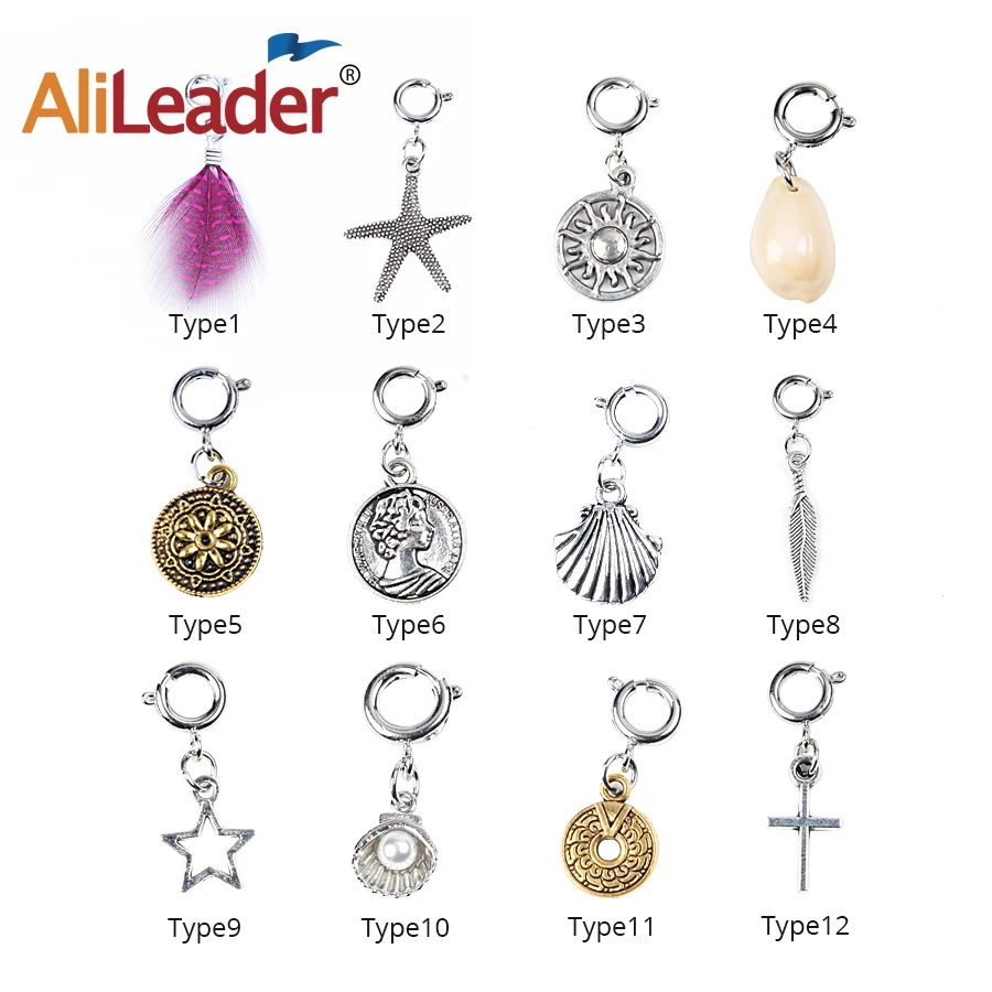 Alileader 5pcs/pack 12styles Feather Beads Hair Cuffs african braids accessories latch hair clip diy jewelry for | Шиньоны и парики