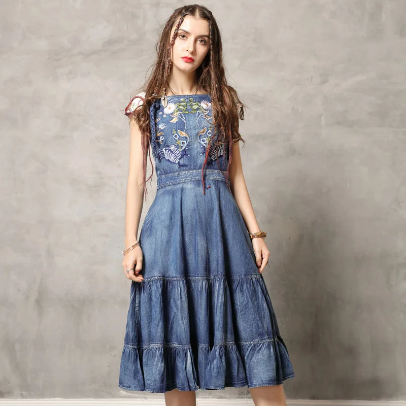 Женское джинсовое платье для девочек сезон весна лето винтажное с высокой талией