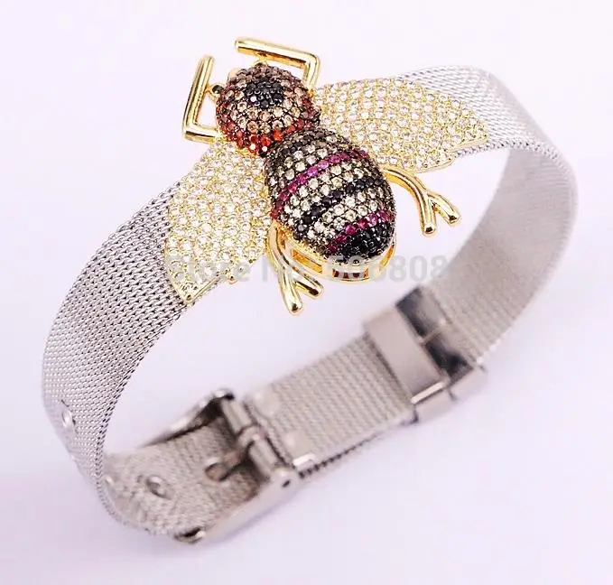 Silver Bangle 5 шт. ZYZ328-2471 бусина пчелы, ювелирные изделия в стиле пчелы, CZ микро проложить насекомое Шарм Часы с браслетом из бусинок ремень браслет браслеты - Окраска металла: Silver Bangle