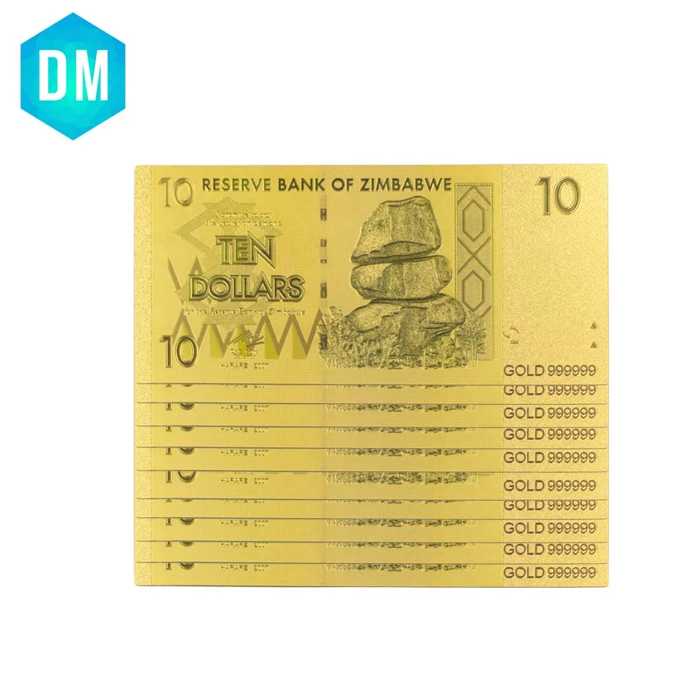 

Праздничные сувенирные подарки, 10 долларов Зимбабве, 24k, искусство, 10 шт., стоит коллекций