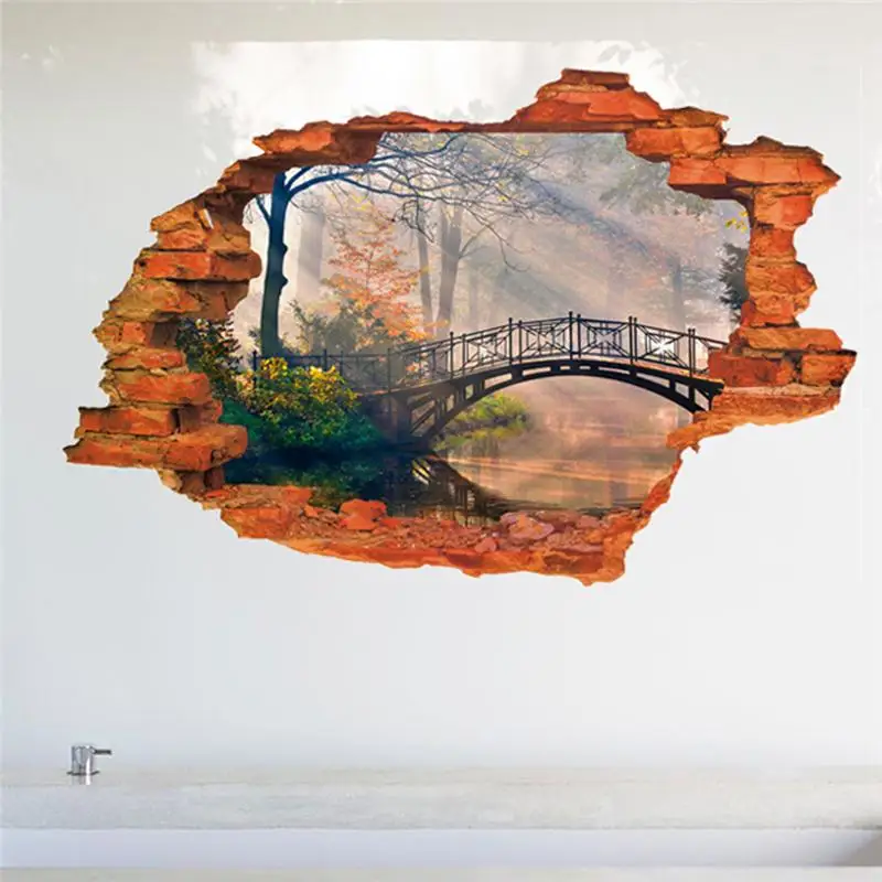 Лесное дерево мост через стену фотообои 8024G. Домашняя Наклейка ПВХ пасторальная