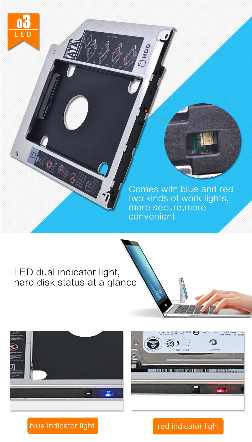 TISHRIC 9,5 SATA 2nd 2,5 HDD SSD корпус жесткий диск Optibay Caddy для Apple Macbook Air Pro 1" 15" 1" Superdrive чехол
