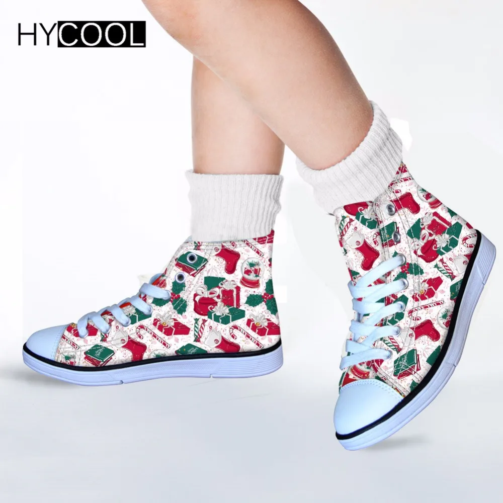 Детские кроссовки HYCOOL 2018 для девочек с рождественским рисунком Санта Клаусом