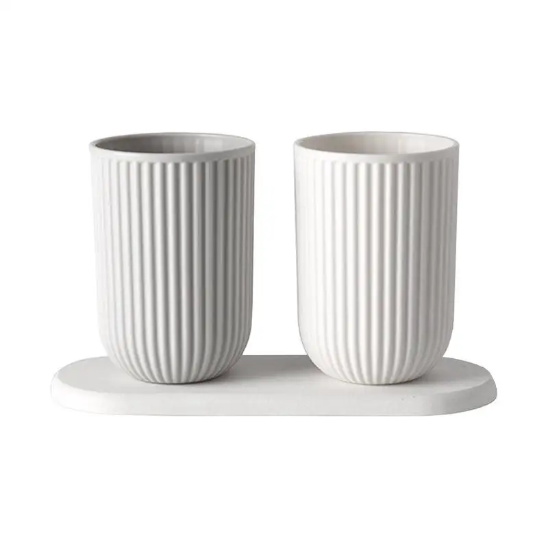 White gray Set Чашка для мытья с диатомовой грязевой подушечкой простая Пара Набор стакан для зубной щетки Нескользящая Водонепроницаемая чашка для полоскания рта набор аксессуаров наборы для ванной комнаты - Цвет: White gray Set