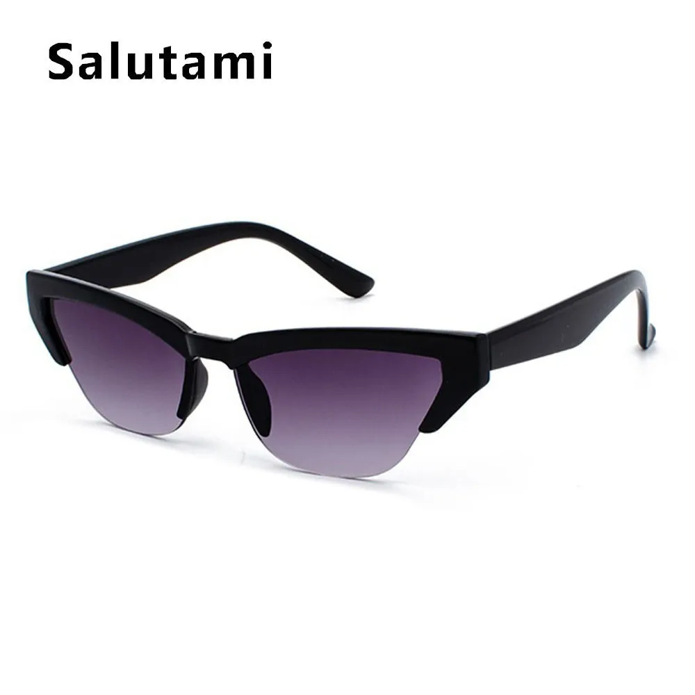 Женские солнцезащитные очки "кошачий глаз" с полуоправой, Роскошные, брендовые, черные, белые, солнцезащитные очки, женские винтажные Ретро очки, маленькая оправа Oculos Shades - Цвет линз: black gray