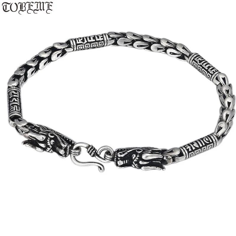 100% 925 Siilver дракон браслет Винтаж Стерлинговое Tiibetan шесть слов человек хороший