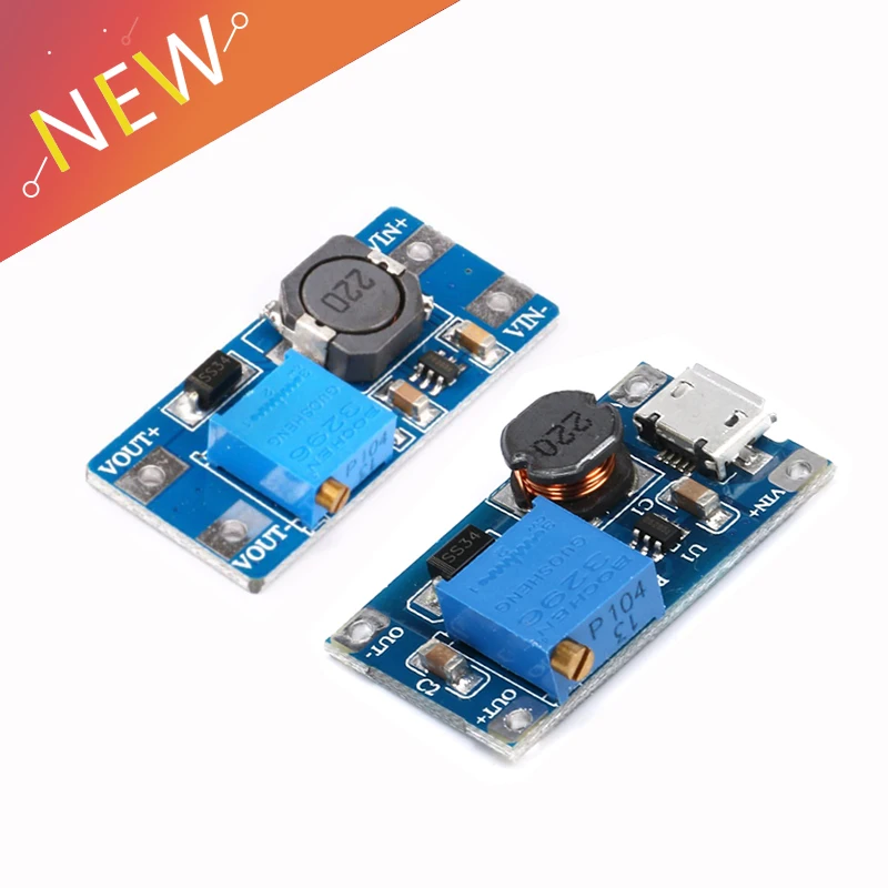 10 шт. MT3608 DC Регулируемый Модуль Boost 2A Повышающий с микро USB 2в 24в до 5В 9В 12В