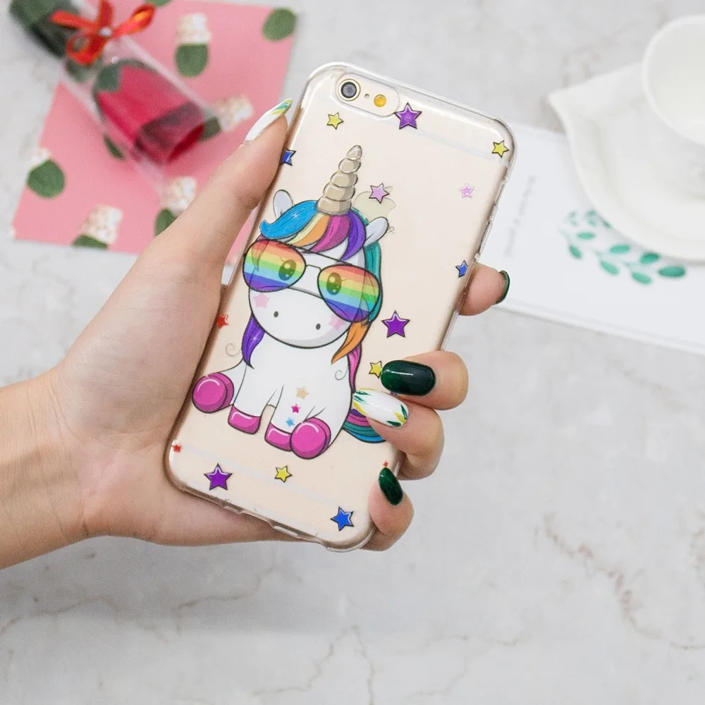 Милый Единорог узор Сверхтонкий чехол для телефона из мягкого ТПУ мобильный
