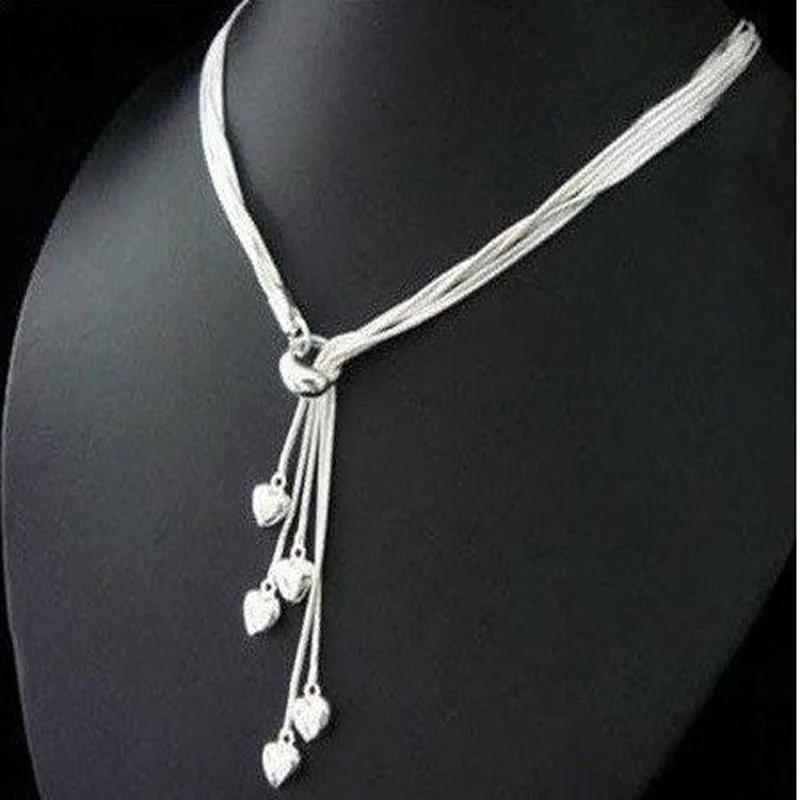 Оптовая продажа модное посеребренное женское ожерелье с пятью милыми сердцами