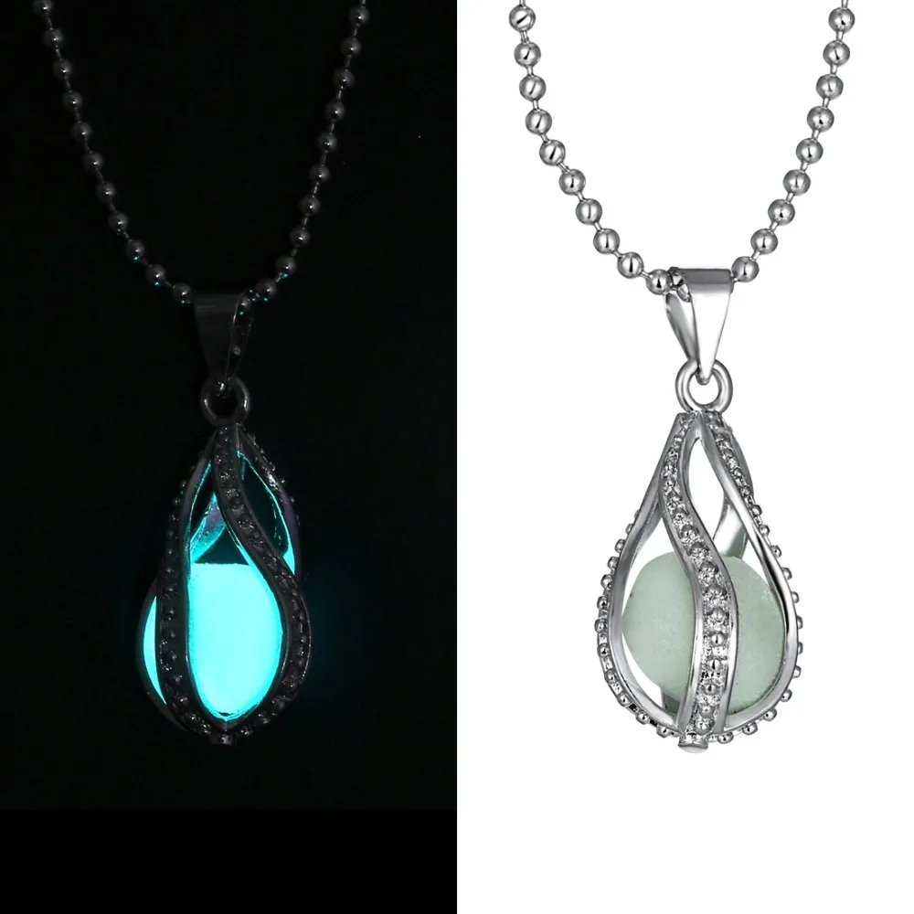 

Hot Teardrop Glow in Dark Pendant Necklace Vintage Glowing Jewelry for Men Luminous Fashion Women