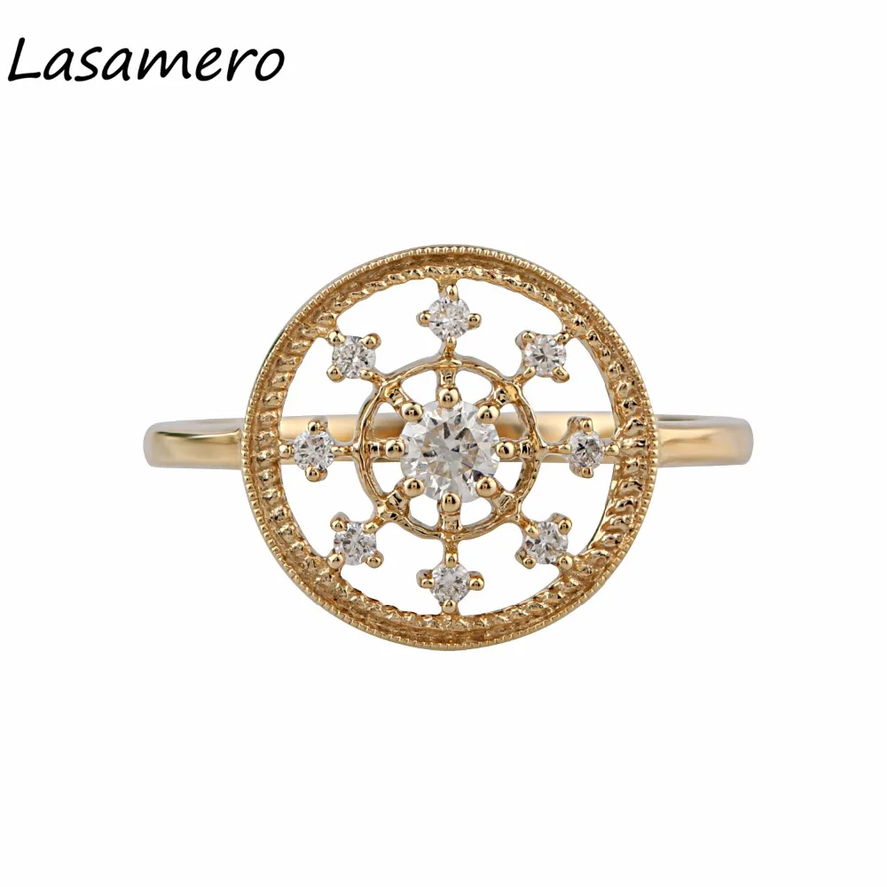 LASAMERO 0.12CT круглая форма гало натуральные алмазные акценты арт деко винтажное 18k