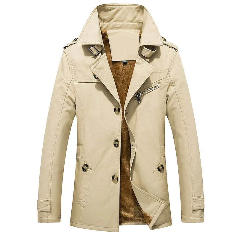 light khaki Дропшиппинг, мужской зимний флисовый Тренч, утолщенный, тонкий, длинный Тренч, Мужское пальто, Pull Homme AXP238 - Цвет: light khaki