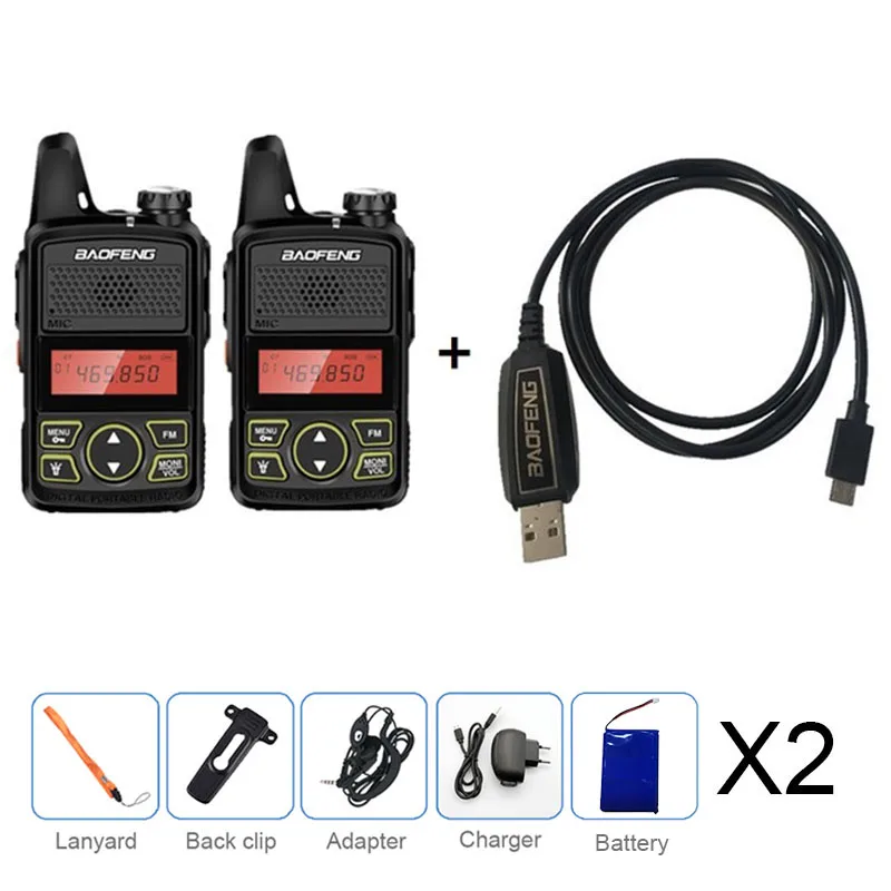 add cable 2 шт. BAOFENG BF-T1 мини-рация Radio Kids Ham радио передатчик УВЧ диапазона USB зарядное устройство Woki Toki радиоприемник HF baofeng t1 - Цвет: add cable