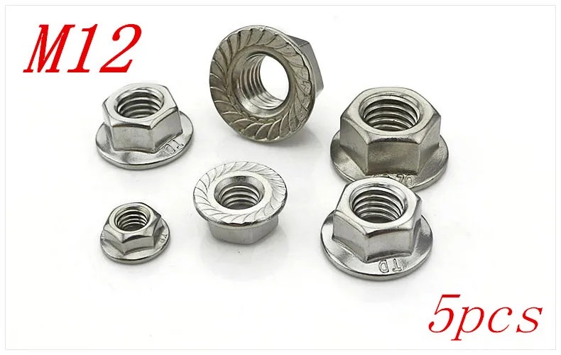 

Metric M12 304 Stainless Steel Hex Head Flange Nuts 5pcs/Lot Free Shipping