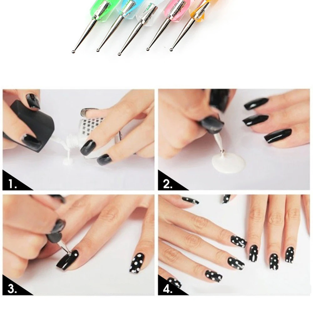 5 шт. 2 способа раскрашивания ручек марблинг инструмент для дизайна ногтей Dotticure