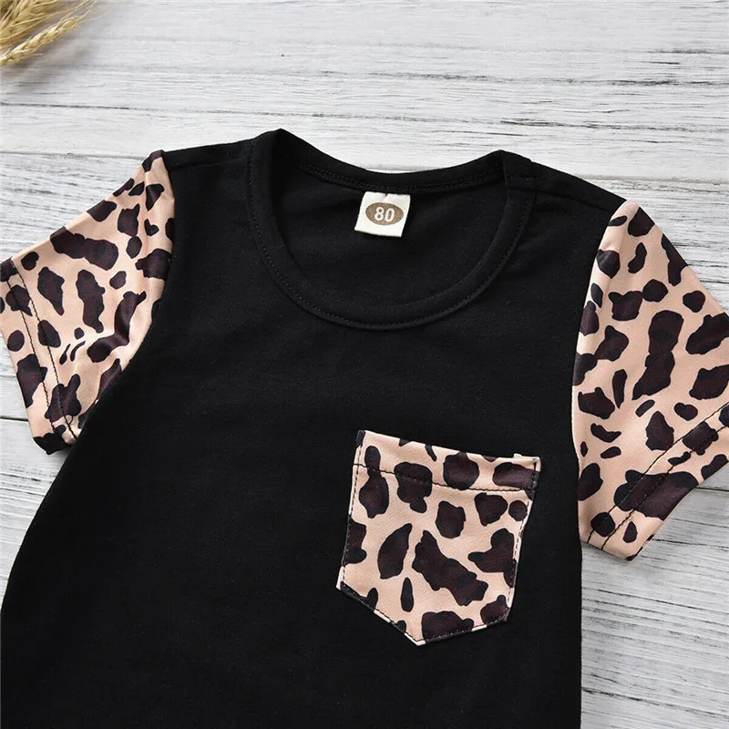 Леопардовая футболка для маленьких девочек комплект одежды со штанами и