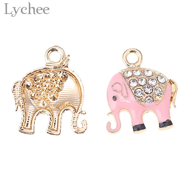 Lychee 5 шт. трендовые сплав кристалл эмаль слон амулеты сделай сам подвеска стразы