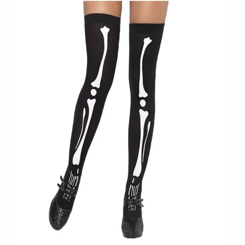 

6pcs=3pairs Women Novelty Fashion Halloween Skeleton Socks Dress Up Bones Sock Funny Stretchy Knee High Socks Meias Sox Hot Sale