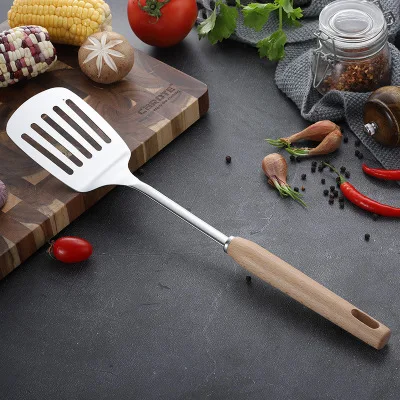 Fried shovel 1 шт. из нержавеющей стали с деревянной ручкой инструменты для приготовления пищи суп ковш ложка щелевая Лопата кухонная посуда набор keukenhulpjes cozinha - Цвет: Fried shovel