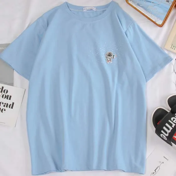 Xian 414 lan Корейская женская футболка с мультяшным принтом, harajuku, мультяшная кавайная модная футболка для девушек, лето, Женские базовые топы, футболки - Цвет: Xian 414 lan