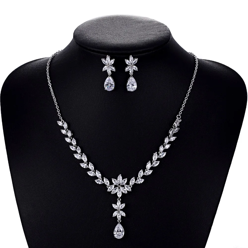 

Crystal CZ Cubic Zircon Bridal Wedding Y Necklace Earring Set Jewelry Sets Women Accessories CN10101