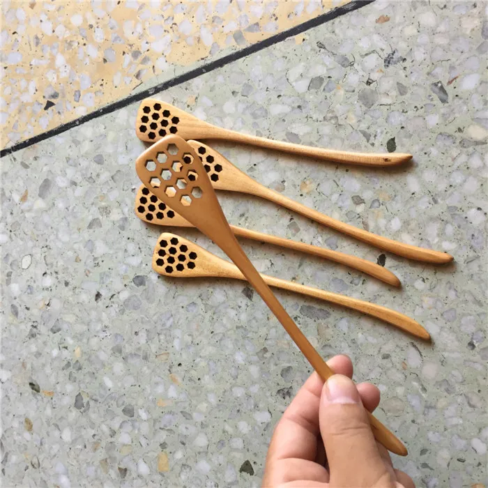 100 Pieces Natural Wood Honey Spoons Server Healthy Stick Wooden Stir Stirrer for Sauce Jam Home Restaurant Kitchen Supply