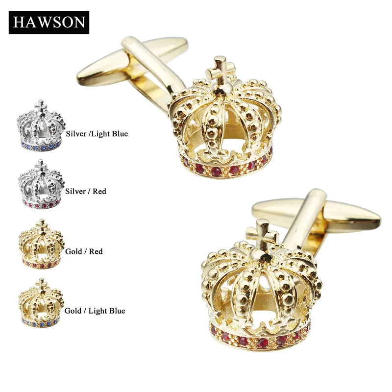 

Unique Design Crown Shape Men's Cuff Links Four colors Crystal Mens Shirts Fasten Cuff Luxury Accessories For Men