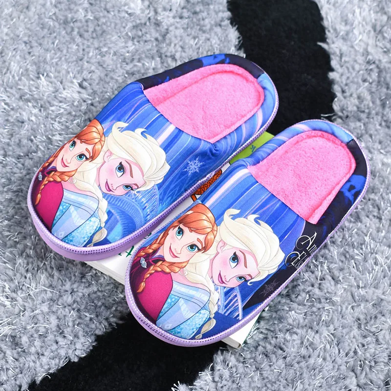 Зимние домашние теплые плюшевые тапочки Эльзы и Анны милые мягкие для детей