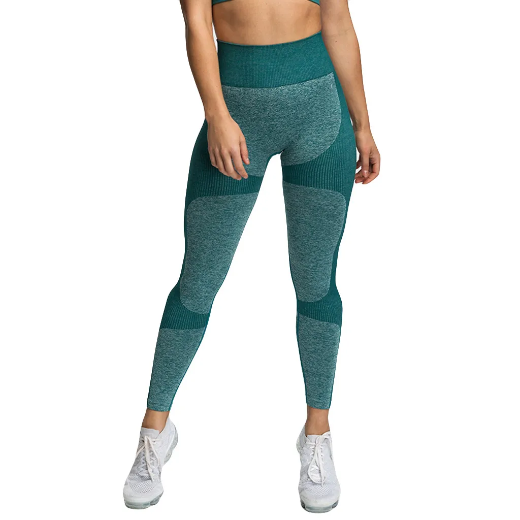 Solid Splice High-waist Yoga Pants Seamless Push Up Leggins Sport Women Fitness Running Yoga Pants Leggings Gym Sport Pant#py - Цвет: Зеленый