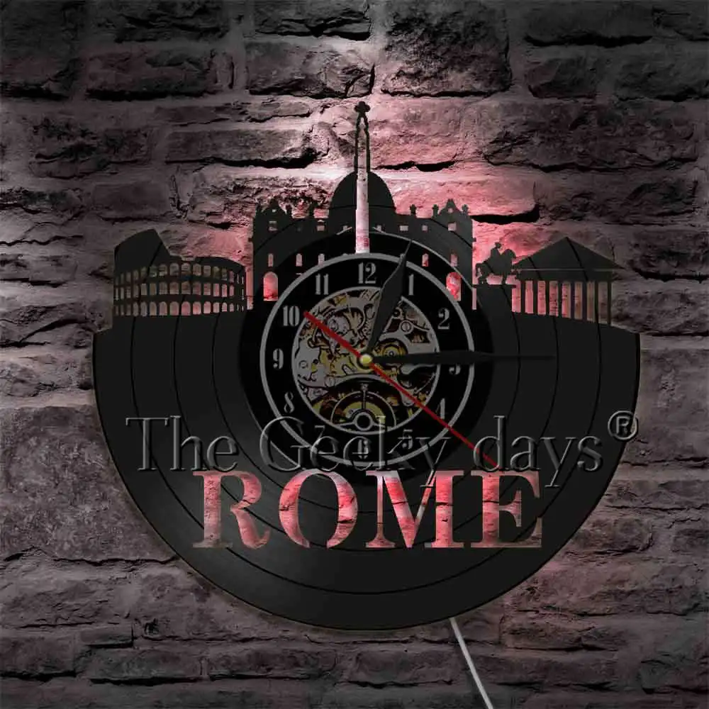 Римский городской пейзаж настенные часы винтажные виниловые записи Skyline