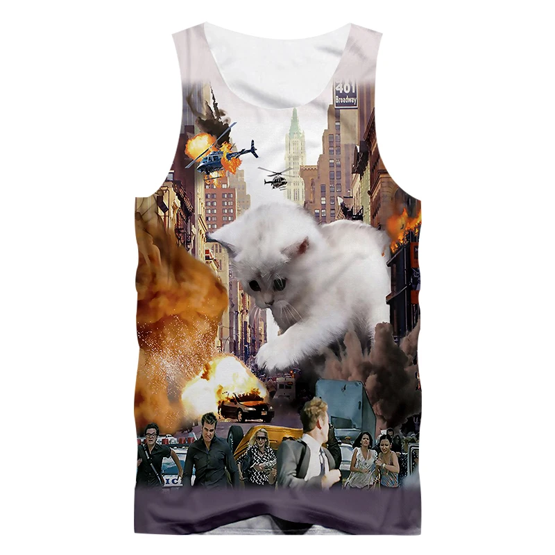 OGKB Новое поступление мужской/женский Забавный принт животное 3D майка кошка жилет