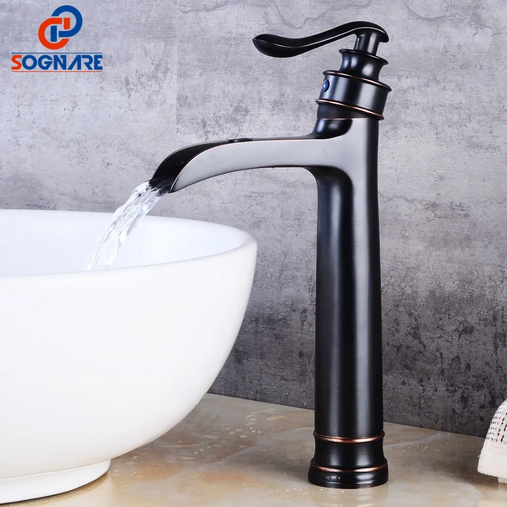 

SOGNARE Luxury Waterfall Tap Tall Bathroom Basin Faucet Deck Mounted Brass Water Tap Bath Sink Faucet Basin Tap Mixer Water