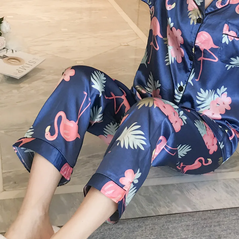 2019 шелковые женские пижамы комплект Femme сексуальная Весенняя Пижама топ модная