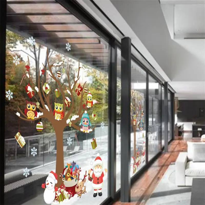 C Книги по искусству Ун Сова на дереве Санта Клаус Снежинка стены стикеры для