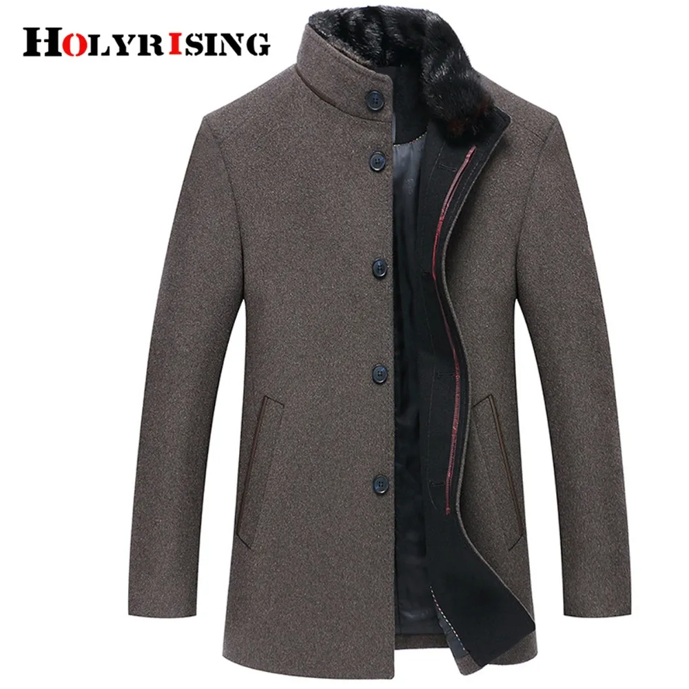 Holyrising Men Wool Coats Casaco Masculino Inverno Single Button Mens Overcoat Windproof Men Cloths Slim Coats For Men 18519-5