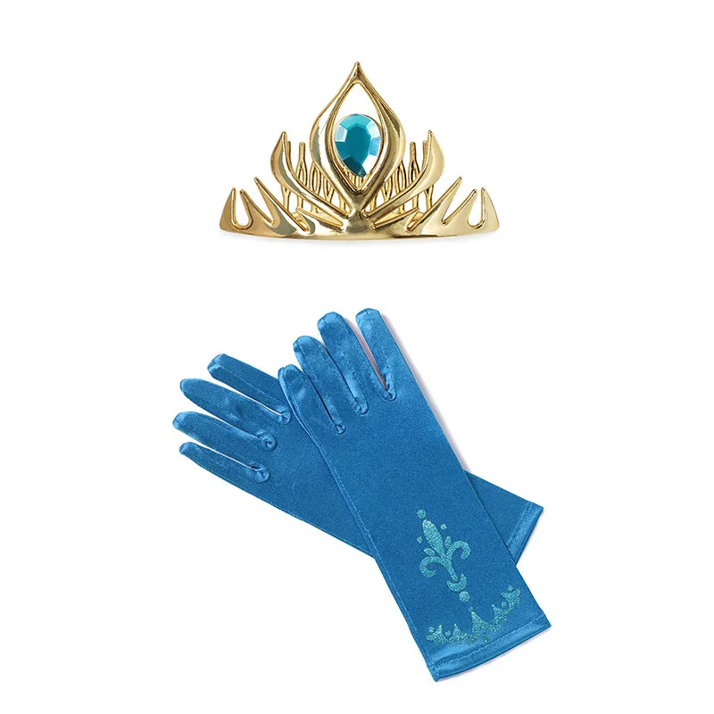 Crown and Gloves PaMaBa/блестящие Макси-платья Эльзы для девочек; костюм принцессы Эльзы для ролевых игр; карнавальное платье для костюмированной вечеринки - Цвет: Crown and Gloves