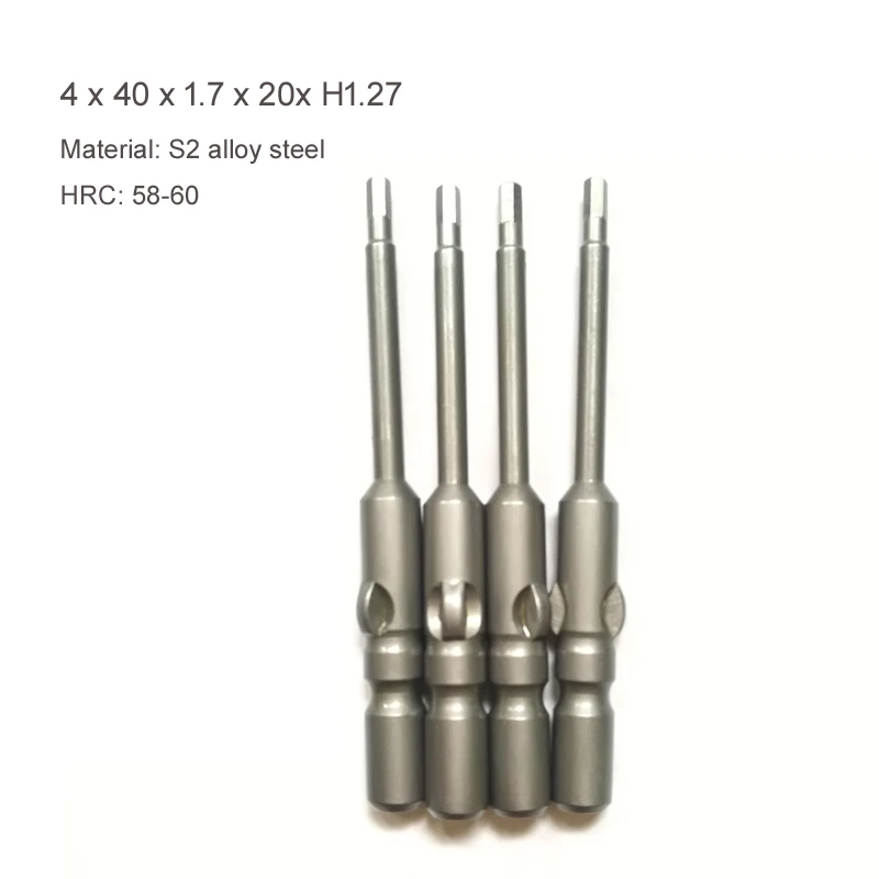 100pcs/lot 40mm Length Magnetic Hex Screwdriver Bits Set For DC Powered Electric 800 4mm Round Shank Hexagon H1.27 Bit Tool