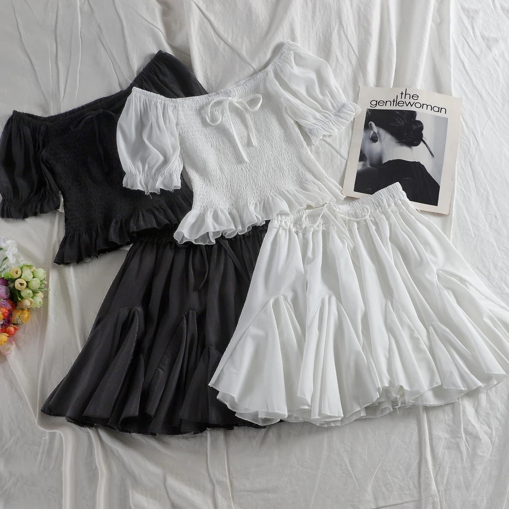 Модные корейские женские комплекты 2019 новый летний короткий рукав Slash шеи