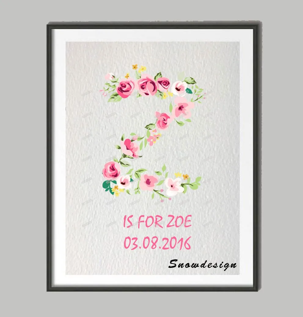 Алфавит H печать на заказ изначальное имя плакат Акварельная буквенная живопись