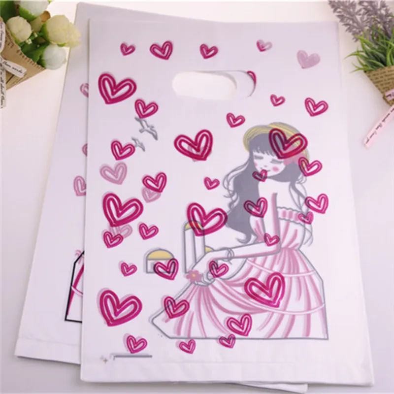 100pcs/lot 20*30cm Luxury Shopping Gift Bags Fashion Girl Plastic Packaging For Hair Extensions | Дом и сад