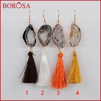 borosa rose gold color natural druzy slice rainbow tassel earrings mix colors tassel drusy dangledrop earrings r1235