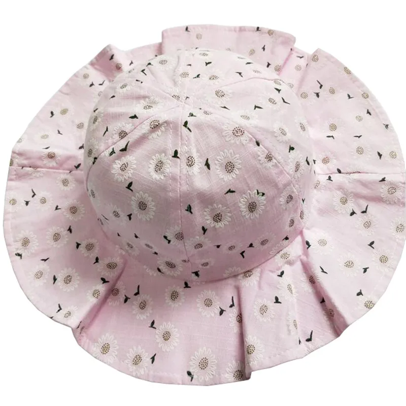 Pink Daisy Hat Летний открытый детский козырек для девочки хлопок Солнцезащитный колпачок Детские панамки с цветами осенние детские шляпы, детские пляжные кепки с полями, солнце шляпа для девочек - Цвет: Pink Daisy Hat