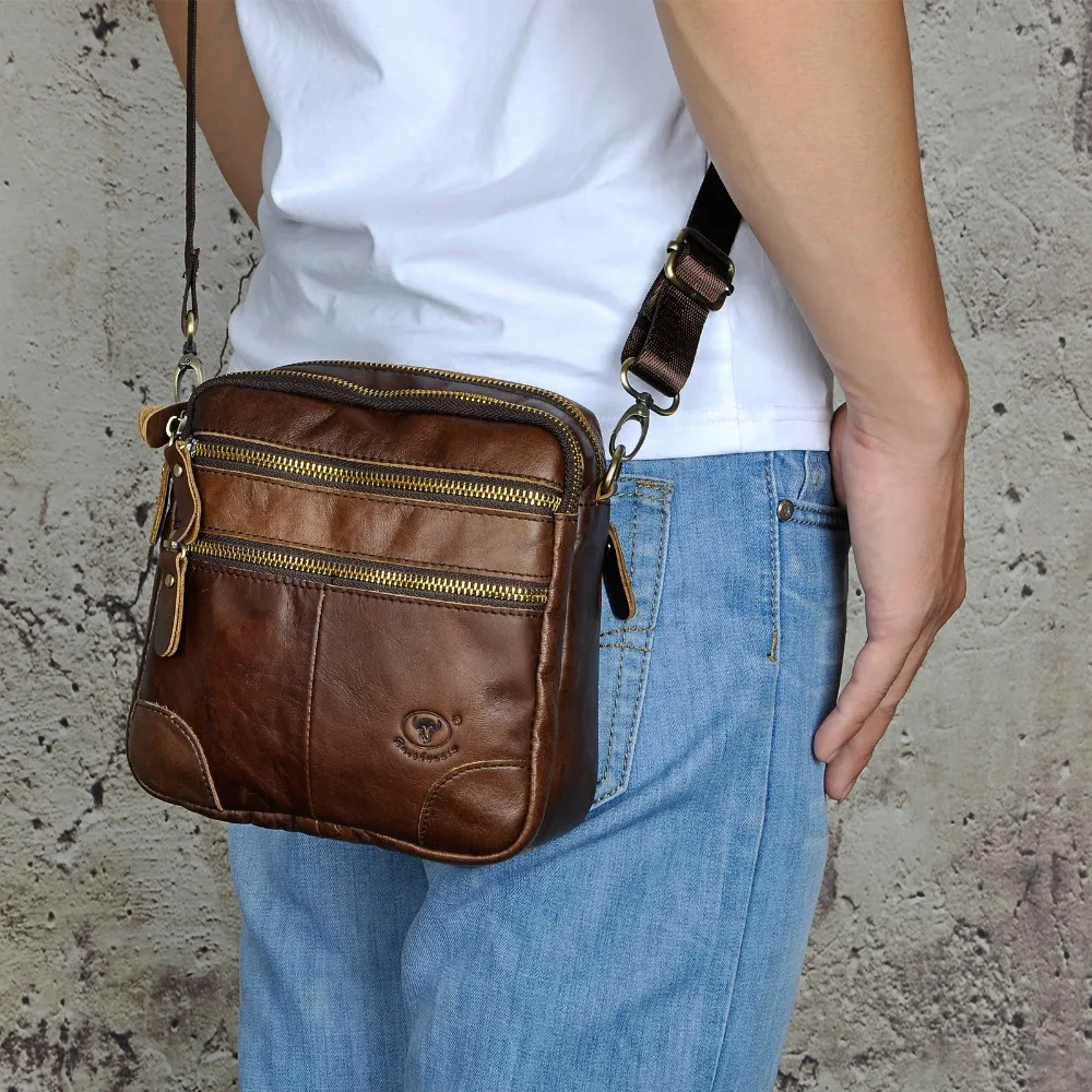 

Real Leather Male Fashion Casual Small Messenger bag cowhide Design 8" Pad Pouch Crossbody One Shoulder bag Satchel For Men 8108